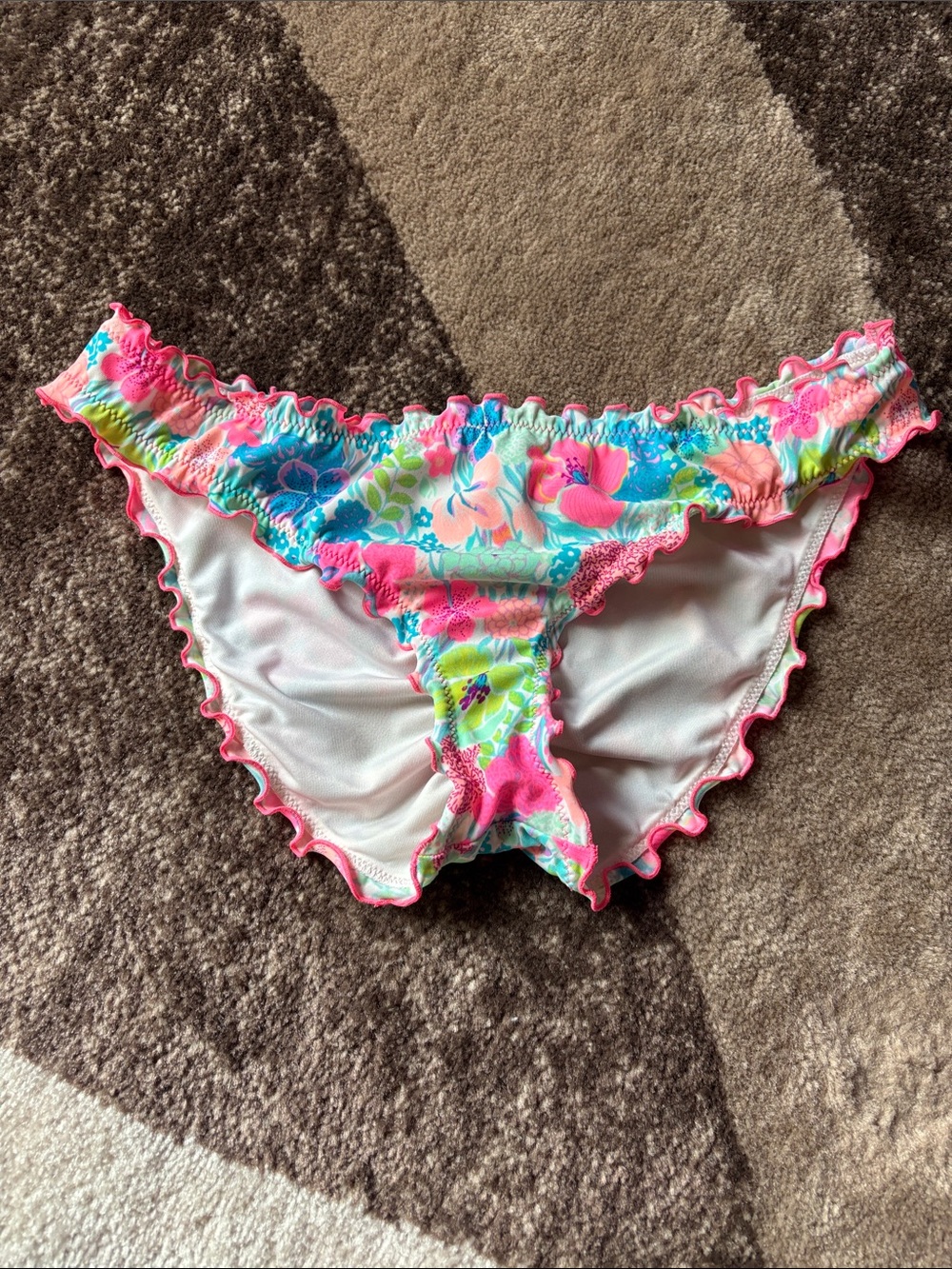 Victoria's Secret Pink Multi Floral Ruffle Bikini Bottoms